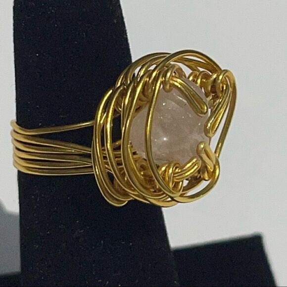 ✨ ROSE QUARTZ WIREWRAPPED NATURAL GEMSTONE CHUNKY RING ✨ - Picture 6 of 6